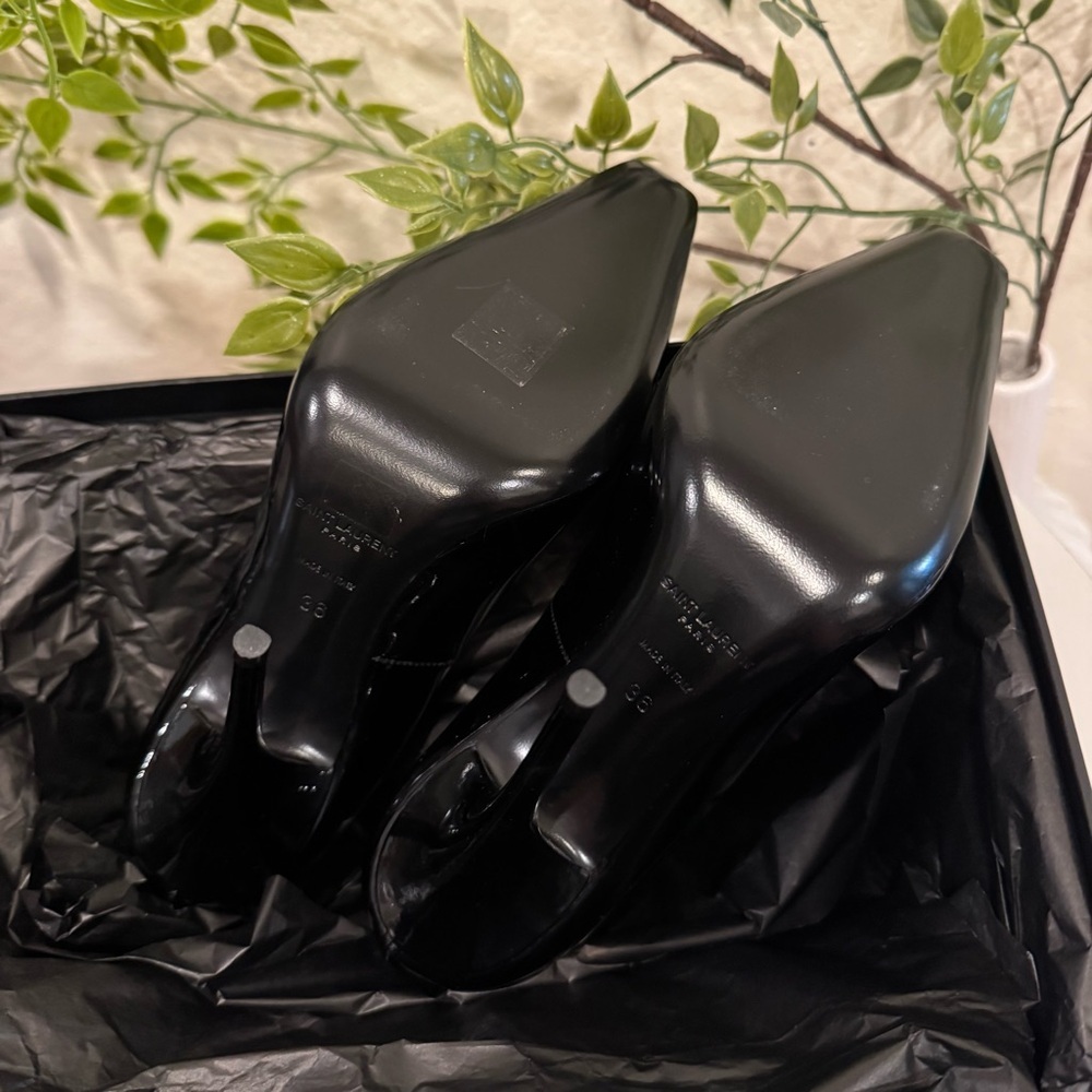 Auenthic Saint Laurent Square Toe Black Pump Heel Sandal Size 36 NIB - Picture 9 of 11